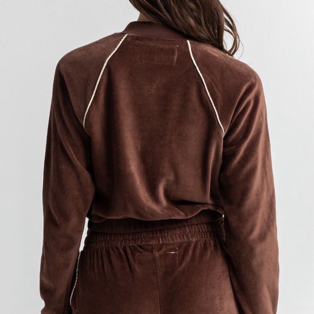 RSQ Milk Chocolate Piped Velour Track Jacket - Size Medium EUC